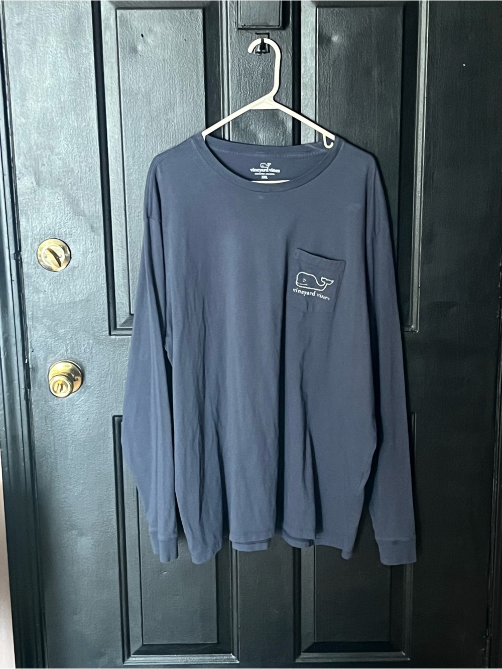 Vineyard Vines Navy Long-Sleeve Pocket Tee with Whale Logo